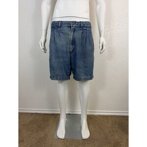 Vintage Bugle Boy Company Pleated Denim Shorts Blue Jean Wash 90s Y2K Casual